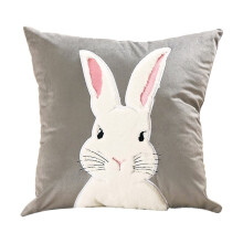 Easter Throw Pillow Cover Grey Rabbit Velvet 18x18 Inch