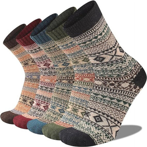 Men's Wool Socks Thermal Winter Thick Crew 5 Pairs