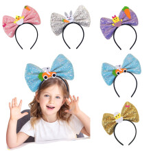 Easter Bow Headbands for Women and Girls Glitter Sequin