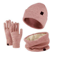 Set de căciulă și mănuși de iarnă cu căptușeală din fleece roz, 3 piese