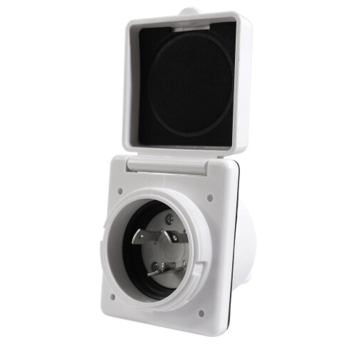 30A Flanged Power Inlet 125V White with Cover