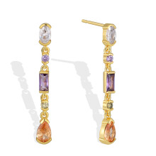 Teardrop Tassel CZ Drop Earrings Gold Plated