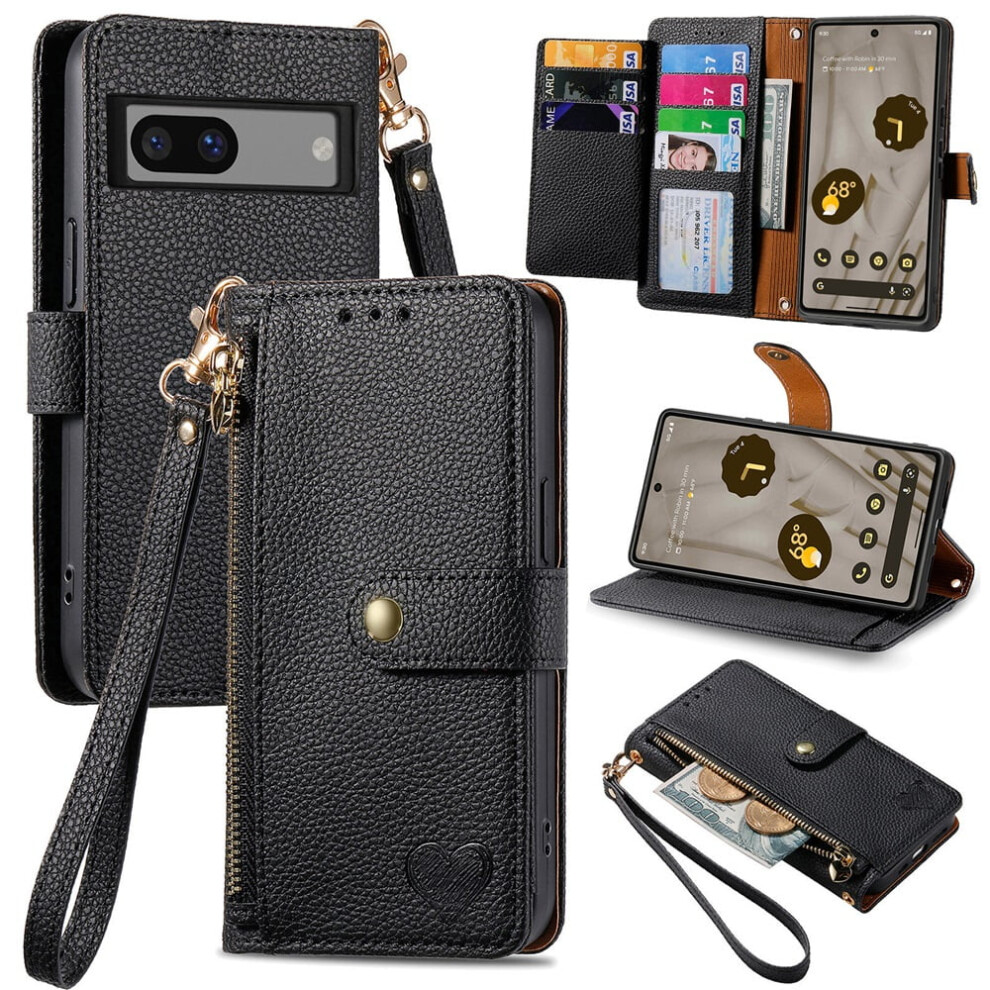 Google Pixel 7 Leather Wallet Case With Zipper Pocket And 9180435661128