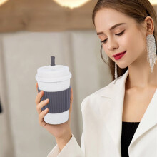 Reusable 14oz Insulated Coffee Cup with Tropical Lid