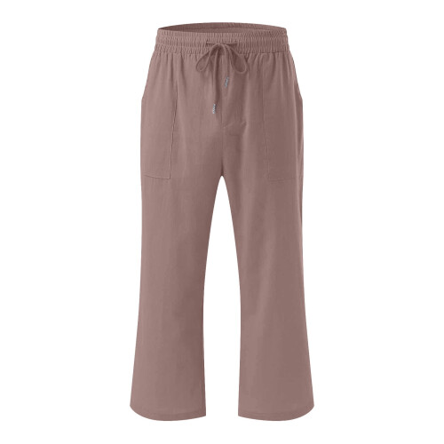 SYMOID Women's Capri Pants Cotton Linen Blend Brown M 1