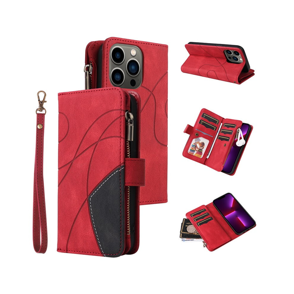 Iphone 13 Pro Wallet Case Pu Leather 9-Card Holder Red 9087558893835