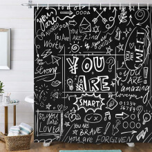Rideau de douche humoristique noir et blanc, motif humoristique, 178 x 178 cm