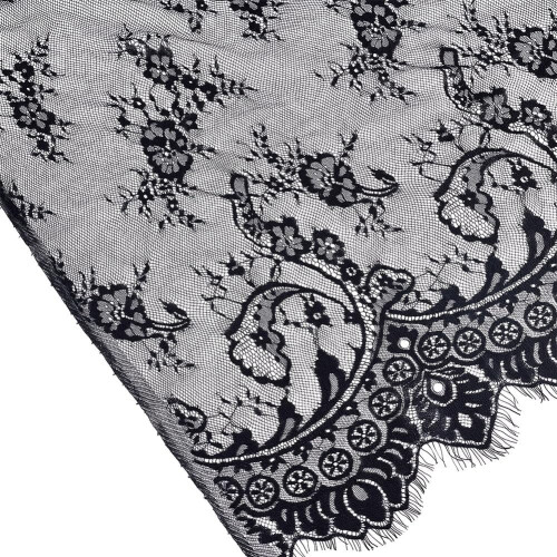 Black Floral Polyester Lace Fabric 3.3 Yards 44 Inch Wide