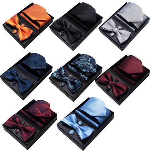 Men's Tie Lapel Set Red Black Gold Blue 1pc