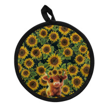 Ensemble dessous de plat tournesol et gants de cuisine vache des Highlands