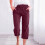 Women's Linen Blend Capri Pants with Pockets, Wine, M 3