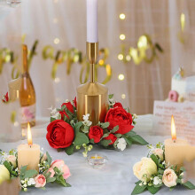Couronne de bougie artificielle en forme de rose avec eucalyptus pour bougie pilier