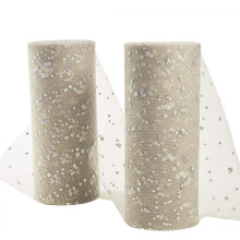 Glitter sequin deco mesh tulle fabric roll tan 6 inch 25