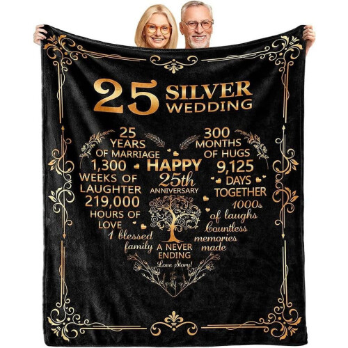 25th Anniversary Blanket Silver Wedding Gift 40x50 inch
