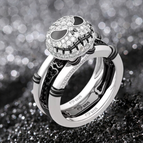 Halloween Black and White Zircon Ring Unisex