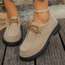 Women's Loafers Vintage Suede Adjustable Lace-Up Flat Brown