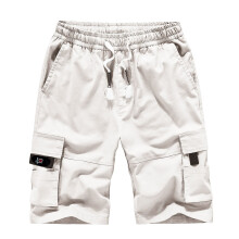 Men's Cargo Shorts White XL Elastic Waist Drawstring Pockets