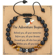 Black Matte Tiger Eye Adjustable Bracelet with Hexagon