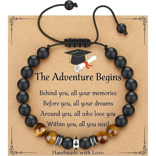 Black Matte Tiger Eye Adjustable Bracelet with Hexagon