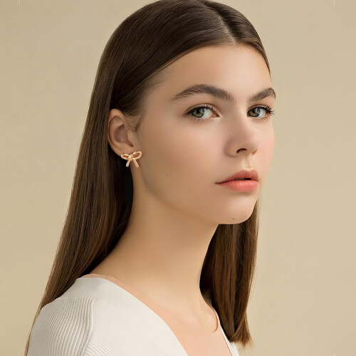 Gold Bow Butterfly Stud Earrings for Women 2