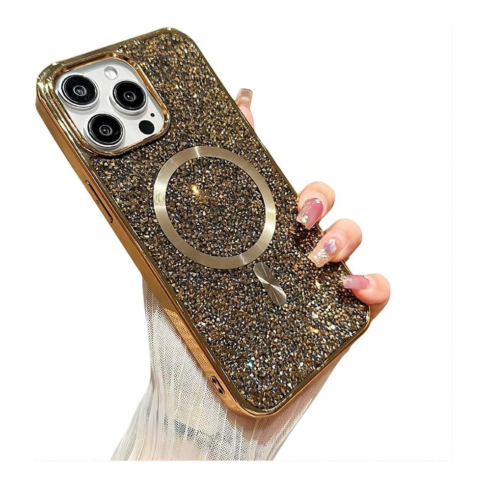 Iphone 15 Glitter Rhinestone Case Magsafe Shockproof Gold 9558830549387