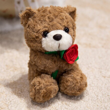 Rose Bear Plush Teddy Doll Brown White 7.8 Inch