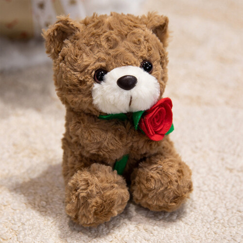 Rose Bear Plush Teddy Doll Brown White 7.8 Inch