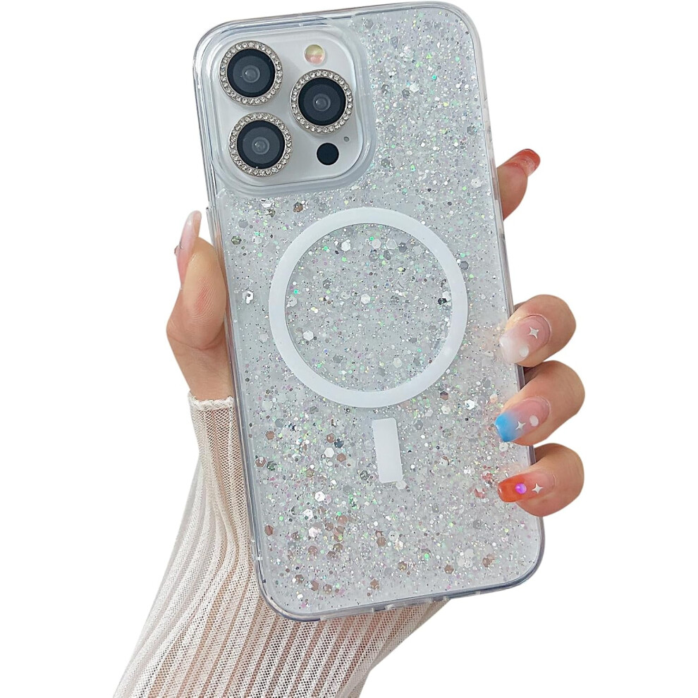 Iphone 16 Magnetic Clear Glitter Sequin Case Silver 9101399794165