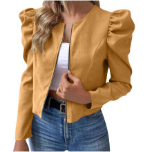 Women's Cropped Blazer Jacket with Puff Sleeves