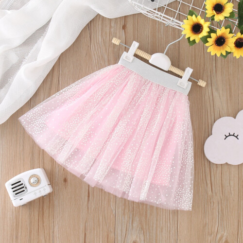 Kids Ballet Skirt Dot Print Solid Tulle Size 7-8 Pink 2