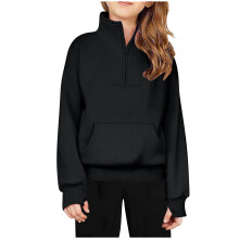 Girls Fleece Half-Zip Sweatshirt with Thumb Holes Black