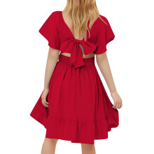 Girls Summer Dress with Tie-Back Bow and Ruffle Sleeves