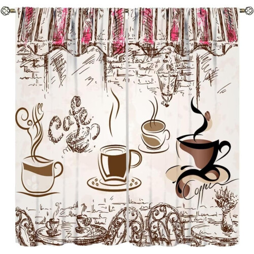 Rustic Coffee House Kitchen Curtains 2 Panels 42x63 inch