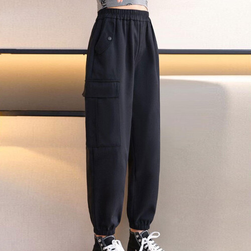 Pantaloni cargo da jogging da ragazza in cotone, neri 1