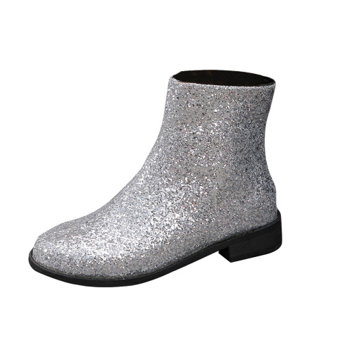 Women's Ankle Boots Round Toe Low Heel Sparkly Glitter 1