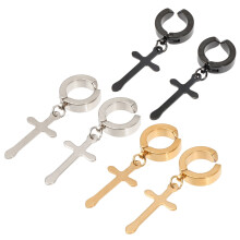 Cross Shape Earrings Dangler Simple Ear Clip 3 Pairs