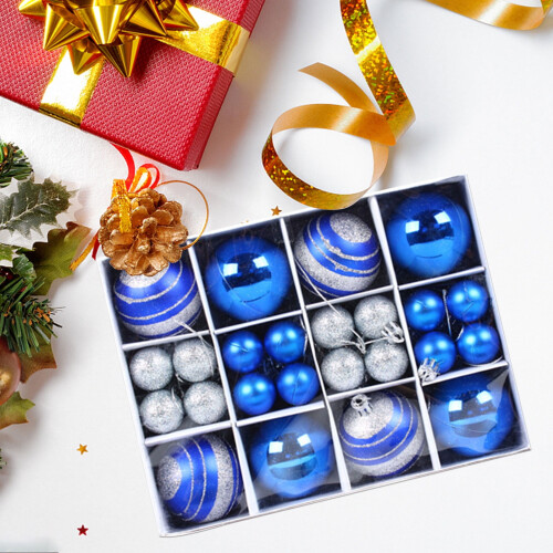 Christmas Ball Ornaments Set Blue 40 Pieces