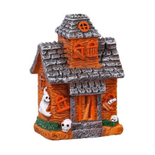 Figurină de casă de Halloween, liliac, dovleac, statuie vintage din sat
