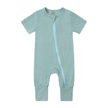 Baby Rompers Front Zipper Short Sleeve Solid Color
