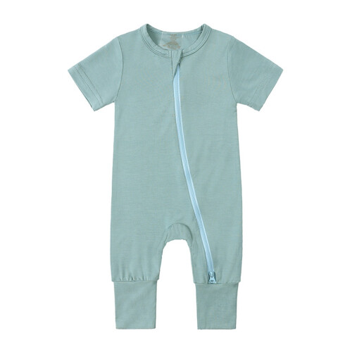 Baby Rompers Front Zipper Short Sleeve Solid Color