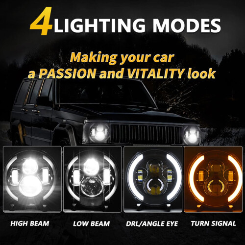 Faro LED rotondo da 7 pollici, 100W, 6000K, IP67 1