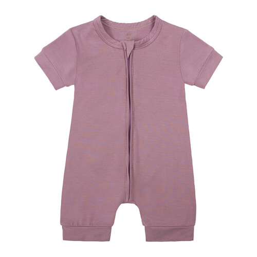 Baby Rompers Front Zipper Short Sleeve Solid Crewneck