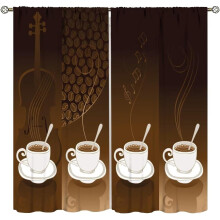 Vintage Brown Coffee Theme Kitchen Curtains Rod Pocket 2