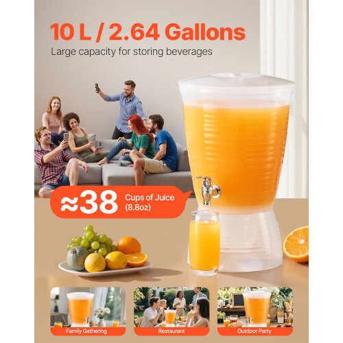 Drikkedispenser i plast, 2,64 gallon med kran og is 1