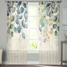 Sheer Curtains Leaf Vintage Design 52x96 Inch Light