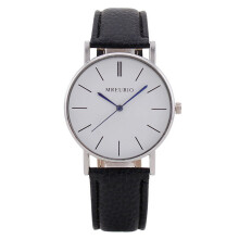 Men's Quartz Watch Silver Case White Dial Leather Strap