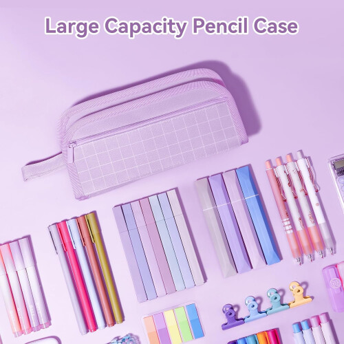 Estuche rígido rosa para lápices con compartimentos y asa. 1