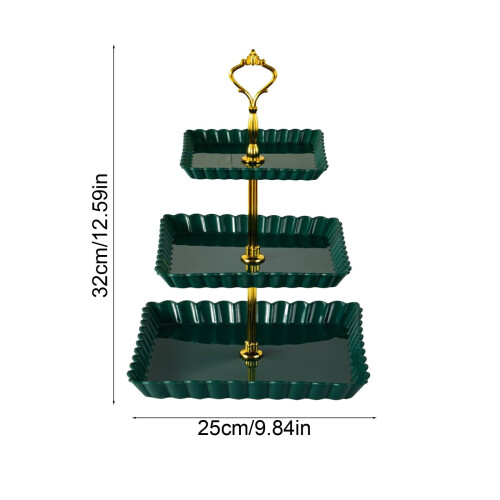 Crown Top Tiered Serving Tray Green 3-Piece Plastic 2