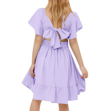 Girls Summer Dress with Tie-Back Bow and Ruffle Sleeves