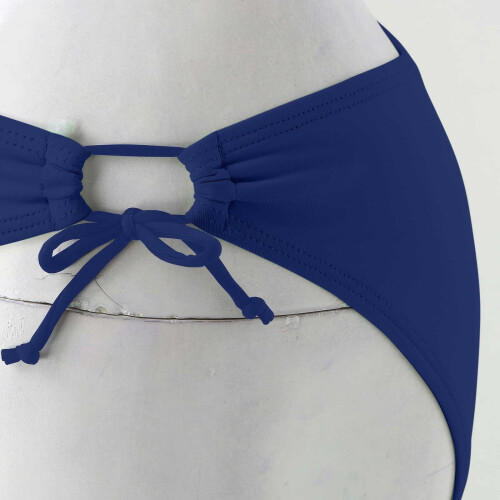 Dame string bikinitrusse i marineblå med høj udskæring og dobbelt bindebånd 2